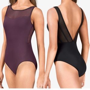 Black mesh v-back ballet leotard